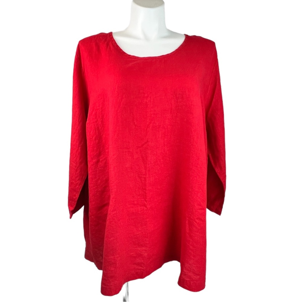 New FLAX Back Up Linen Tunic Shirt 3G 3X Cherry Red